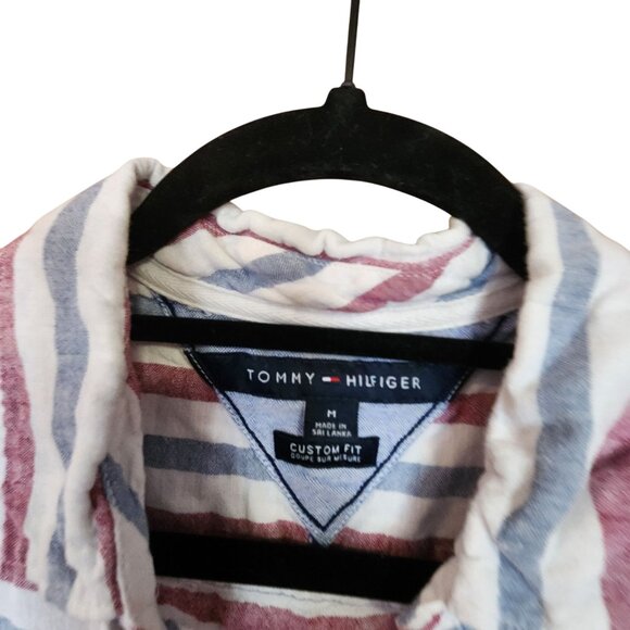 Tommy Hilfiger Mens Custom Fit Striped Button-Up Shirt M 100% Linen - Picture 3 of 3